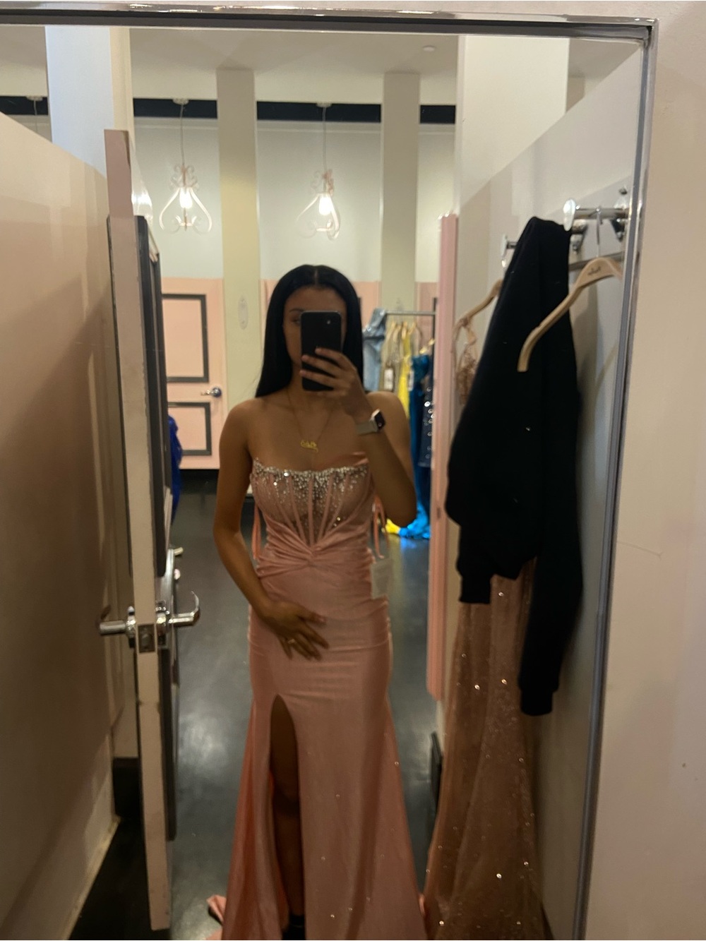 Strapless Pink Embellished Evening Gown